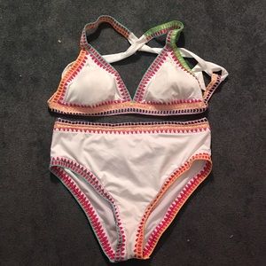 Bar iii white swim with multi color trim